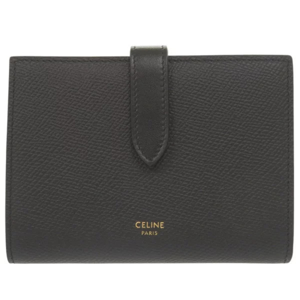 Celine Strap Wallet Leather Black Bi fold